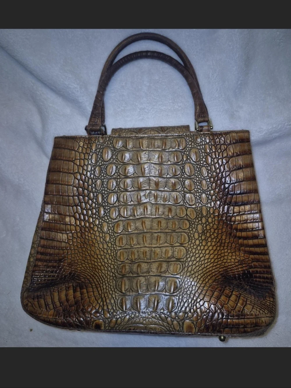 Brahmin Brown Croc-Embossed Satchel with Gold Charm